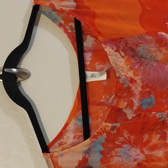 Sheer Orange/Red/Pink Floral Tunic Top size 2XL by Come & See - Picture 7 of 13